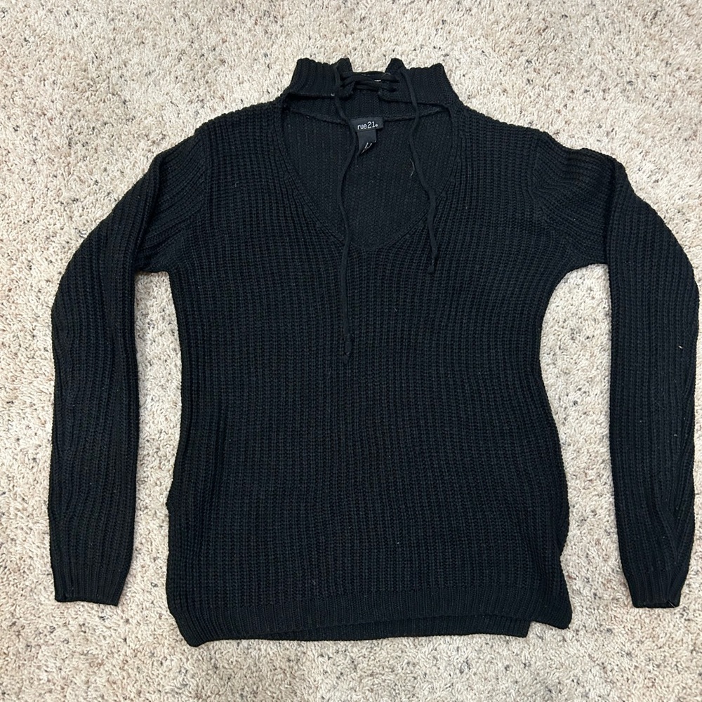 Rue21 Black Knit Laced Collar Mock Neck Emo Sweater size XS